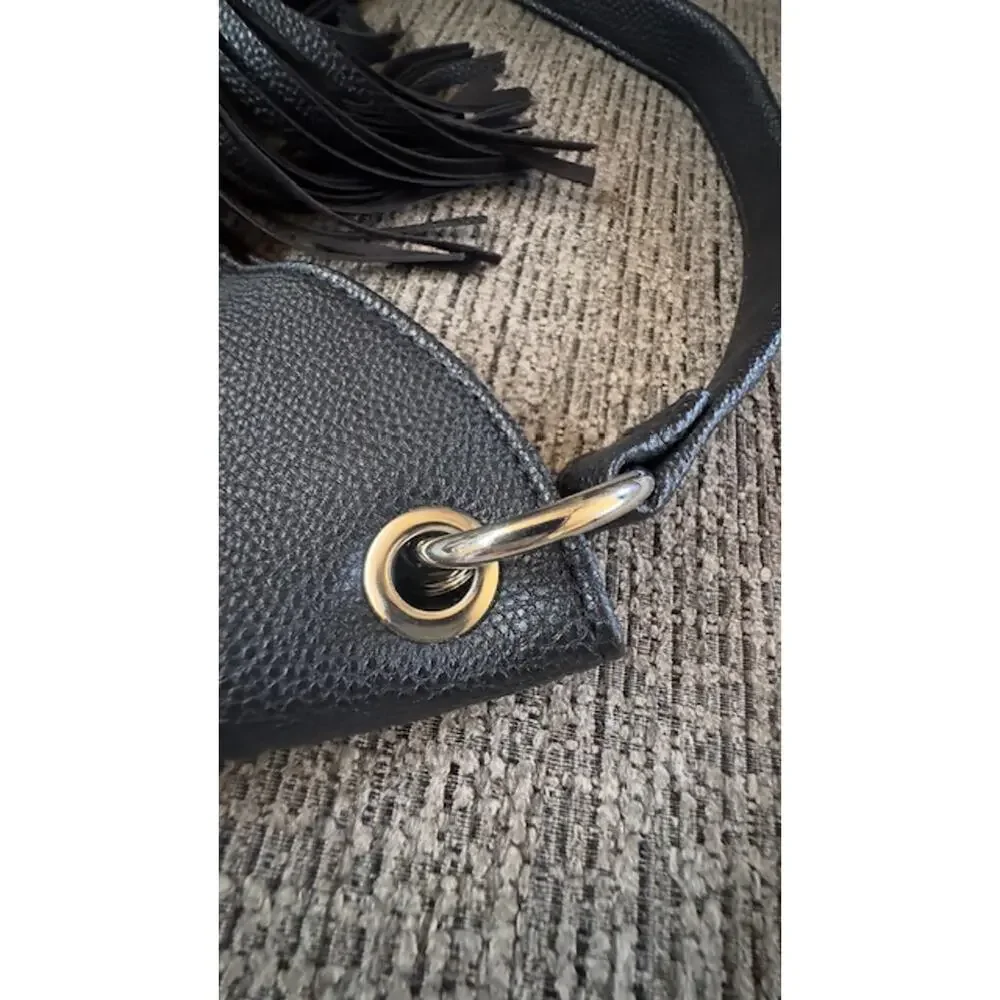 Nine West Black Faux Leather Tassel Shoulder Bag Purse Handbag Women Classic